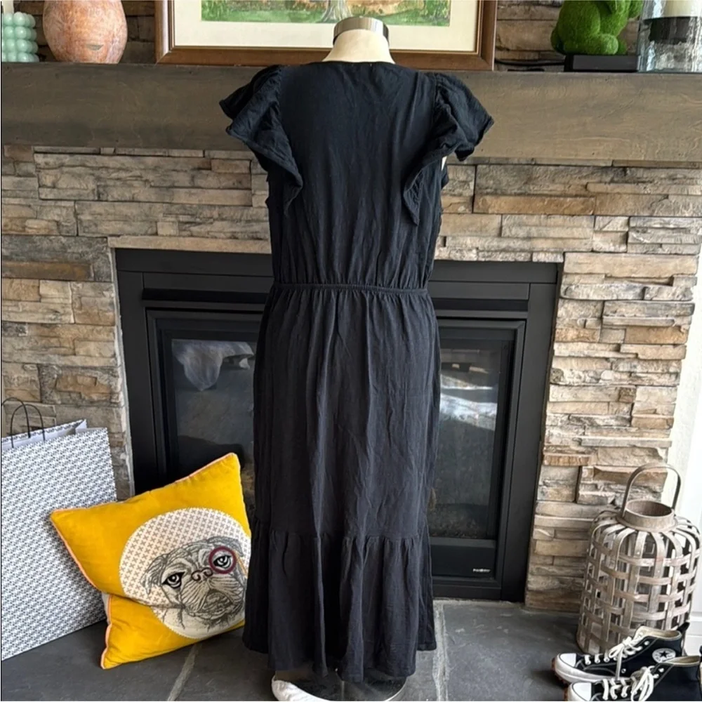 J. Crew Black Ruffle Sleeve Maxi Dress